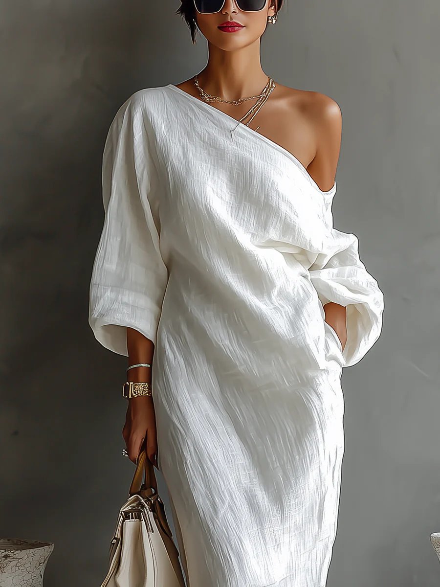 Elise™ | Robe maxi élégante à une épaule en blanc