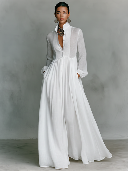Robe Maxi en Lin Patchwork Col Montant