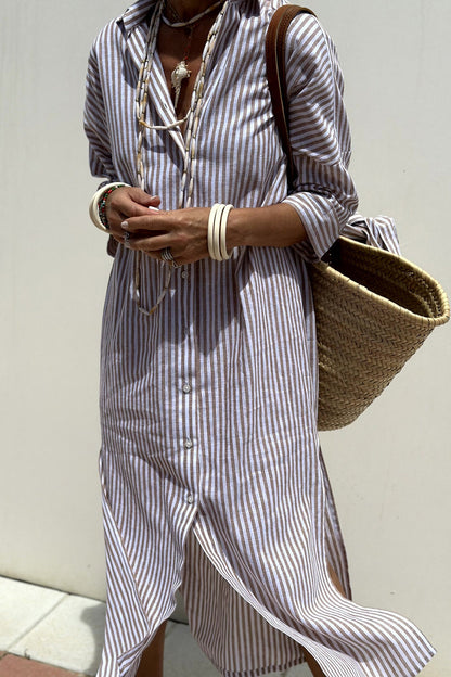 Sunna | Robe Chemise Rayée Intemporelle avec Confort Élégant