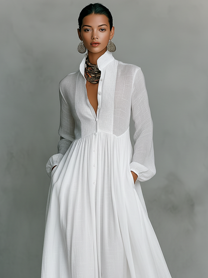 Robe Maxi en Lin Patchwork Col Montant