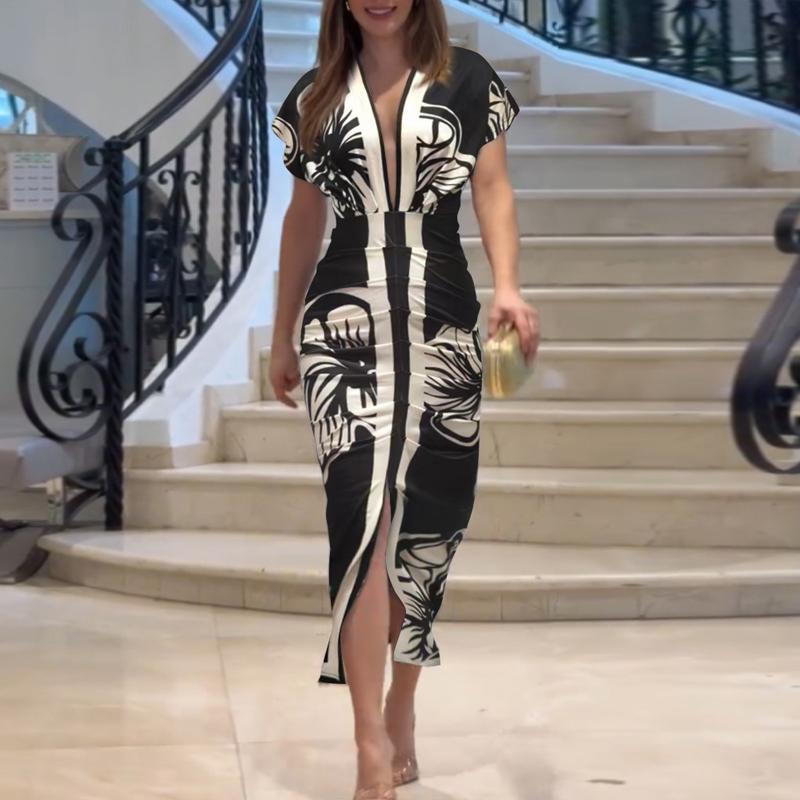 LUCIANA™ – Elegant Casual Short Sleeve Midi Dress