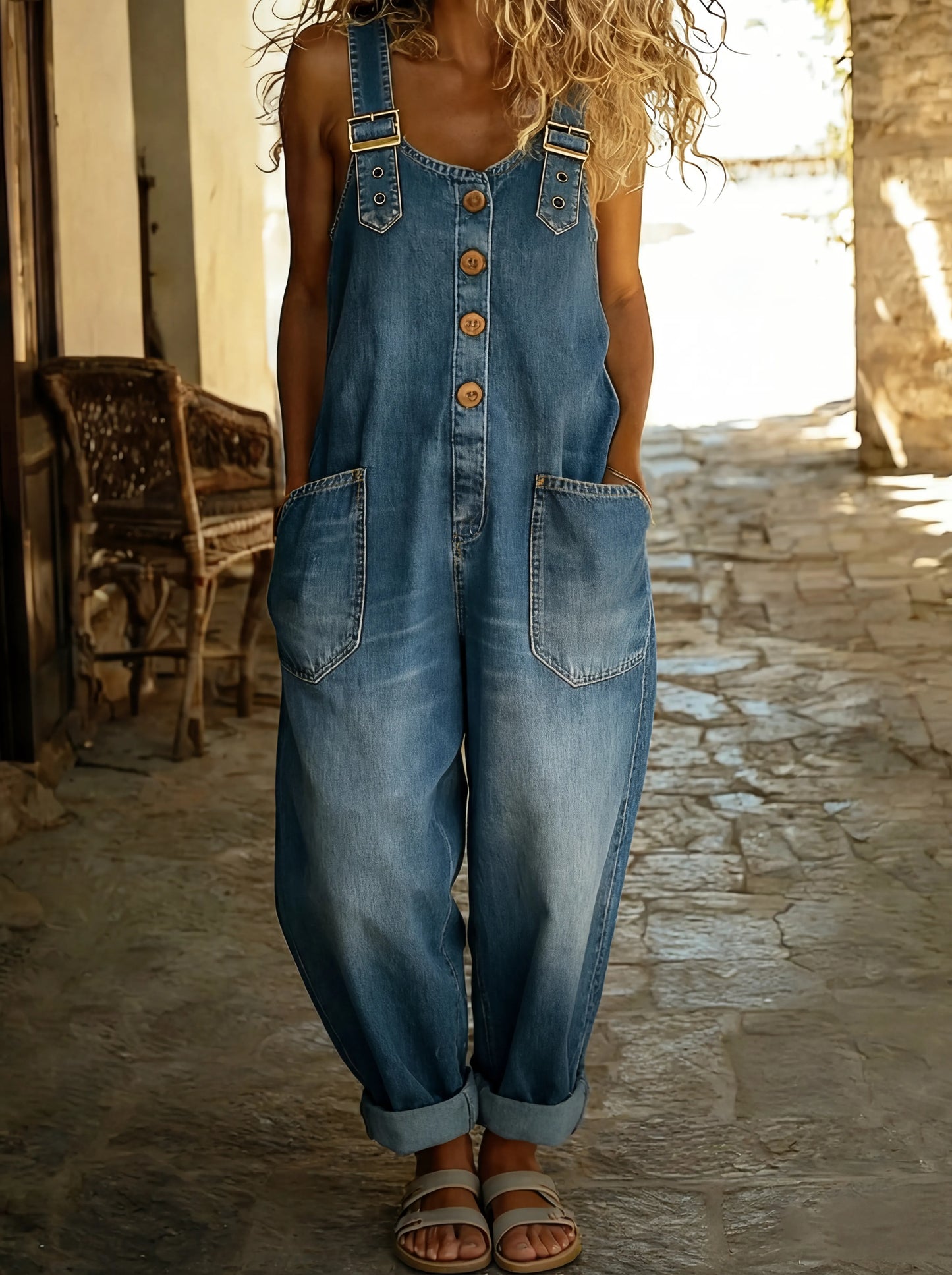 Rocio™ - Combinaison en denim décontractée avec boucle ajustable.
