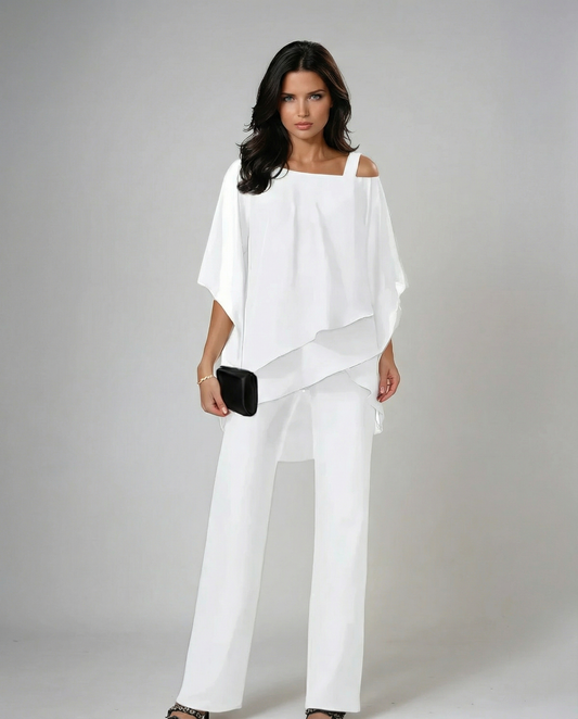 Loretta | Ensemble en coton et toile avec haut à manches chauve-souris et pantalon large