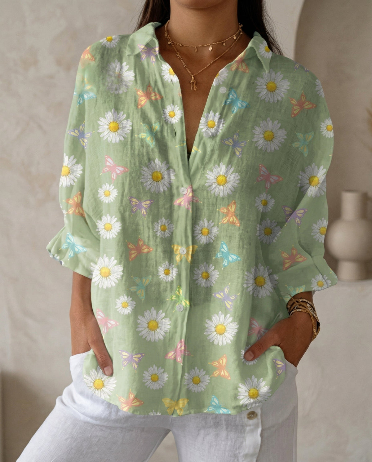 Jessie™ | Elegant Printed Button-Up Blouse