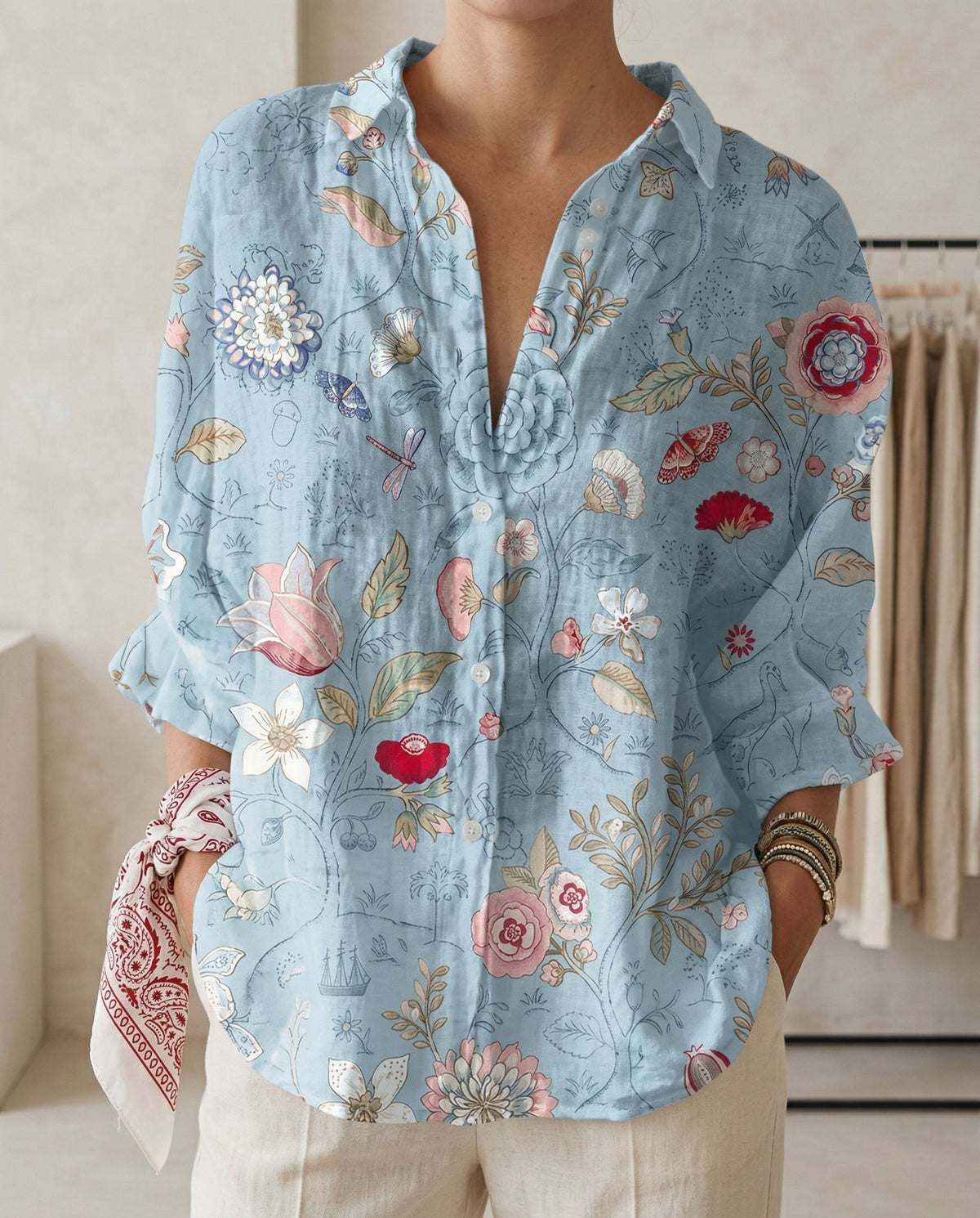 Jessie™ | Elegant Printed Button-Up Blouse