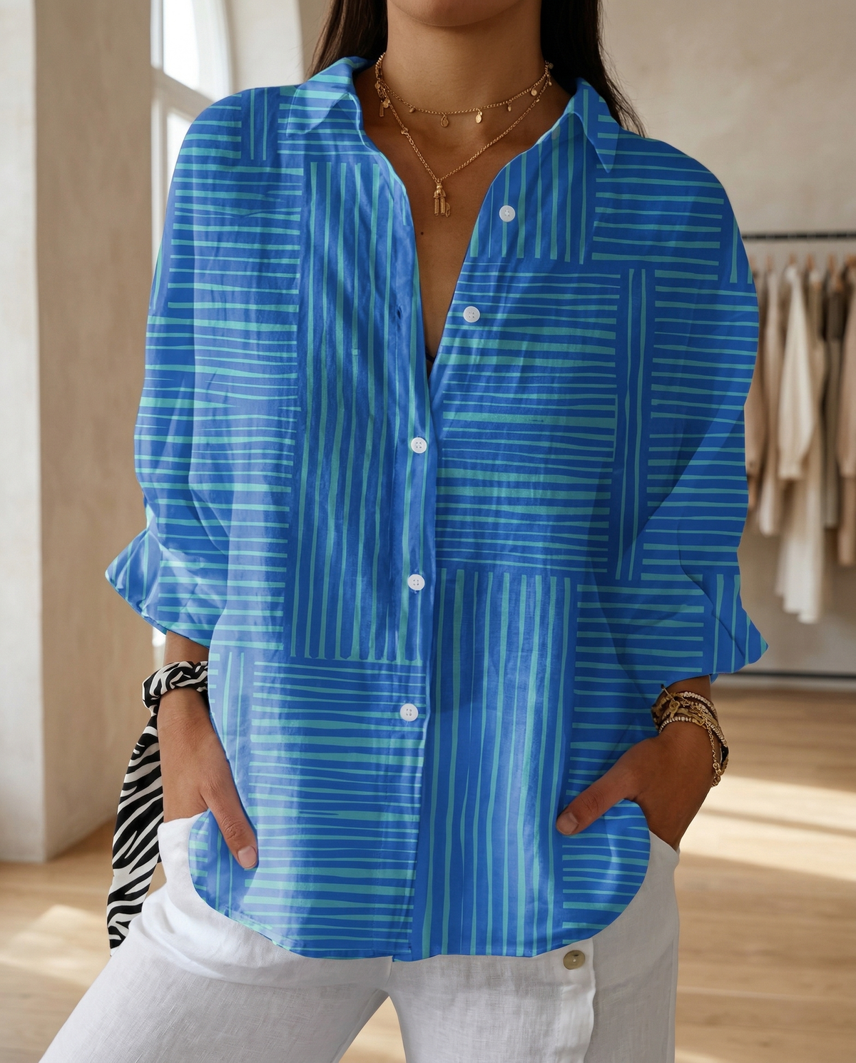 Jessie™ | Elegant Printed Button-Up Blouse