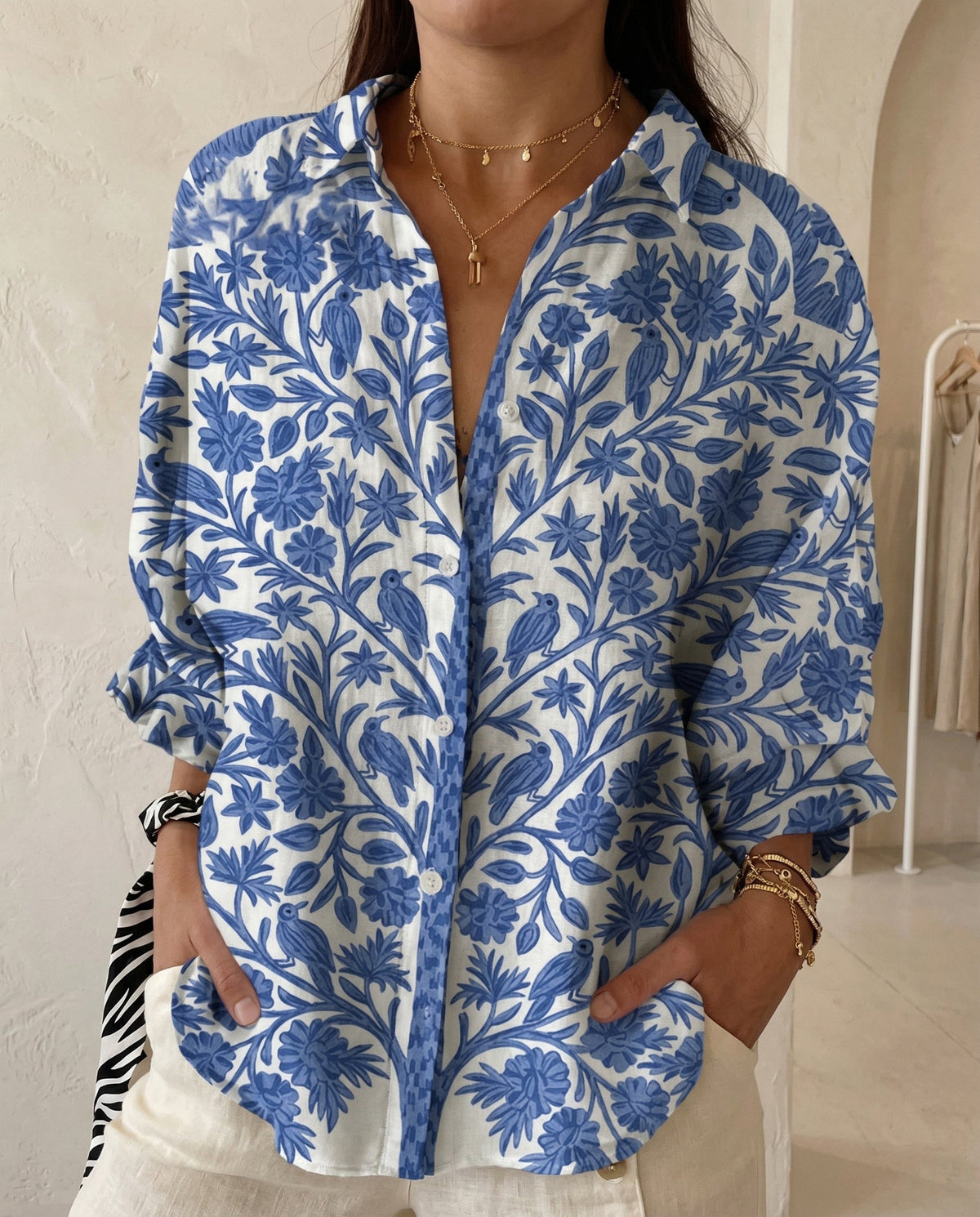 Jessie™ | Elegant Printed Button-Up Blouse