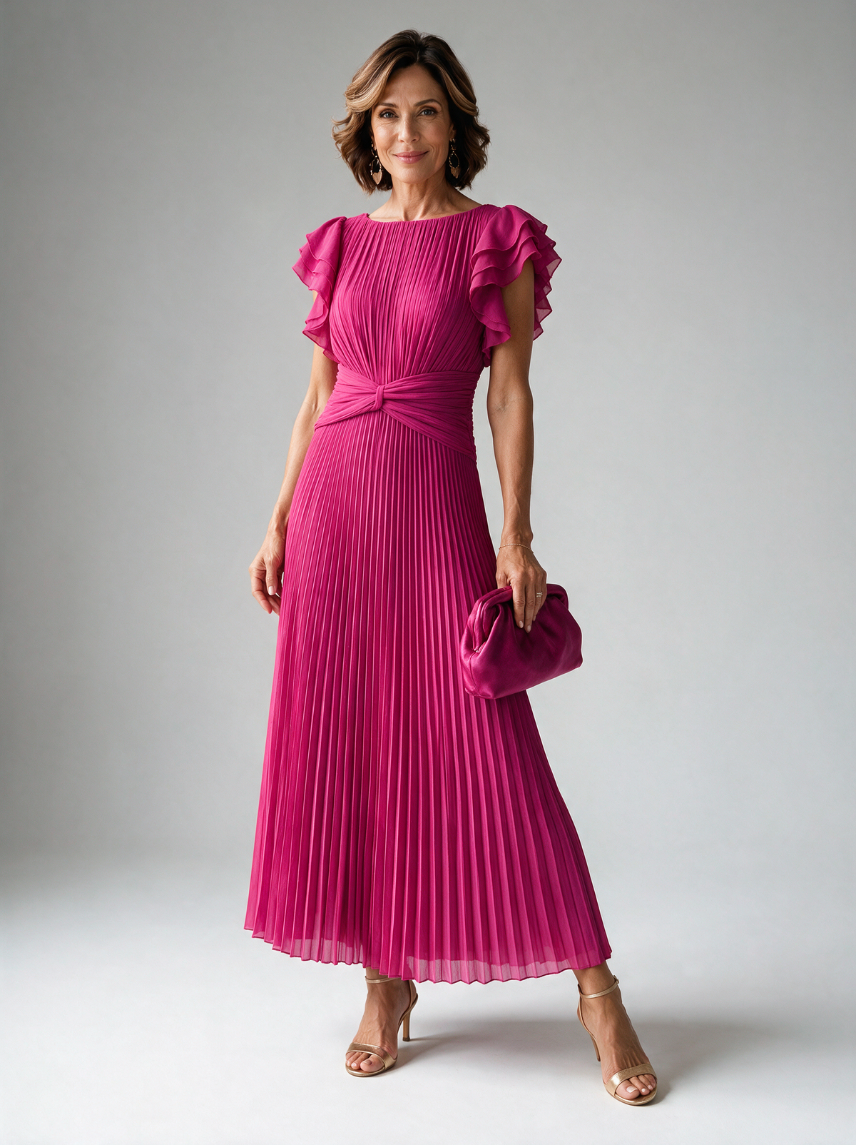 Neila | Pleated Flutter-Sleeve Maxi Dress