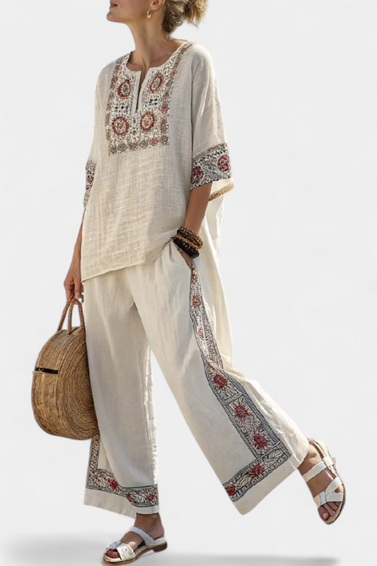 Tameric | Blouse brute brodée sophistiquée & Pantalons larges