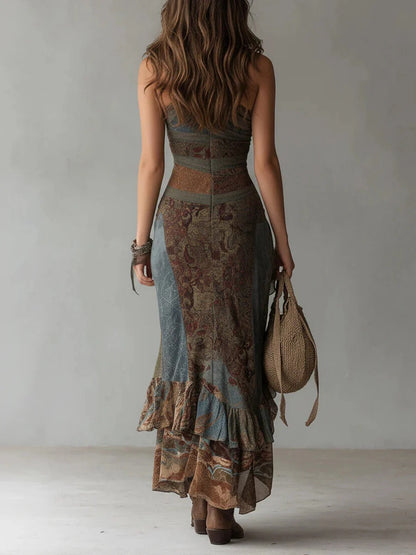 María | Robe longue asymétrique avec imprimé ethnique et fente latérale