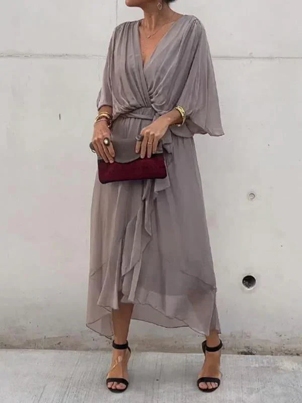 Avalon | Silk Mousseline Dress with V-Neckline
