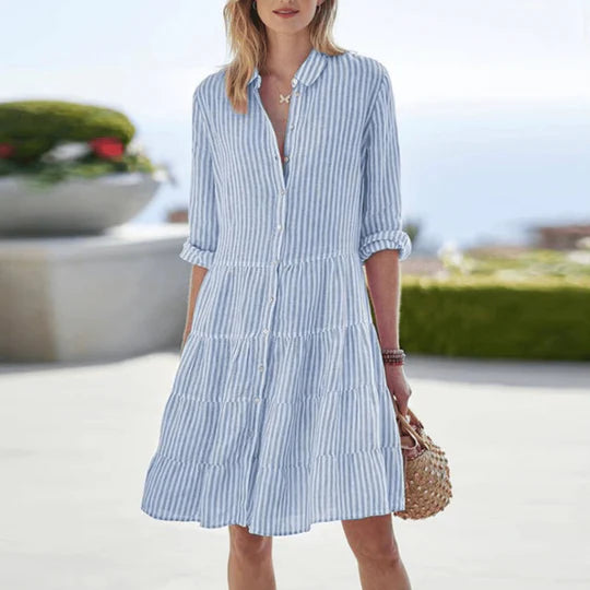 Amelia™ | Casual Striped Tiered Shirt Dress