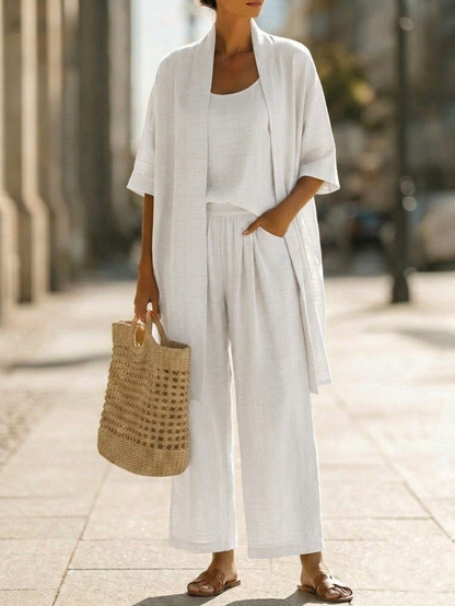 Elena | Ensemble Minimaliste en Coton et Lin en Trois Pièces