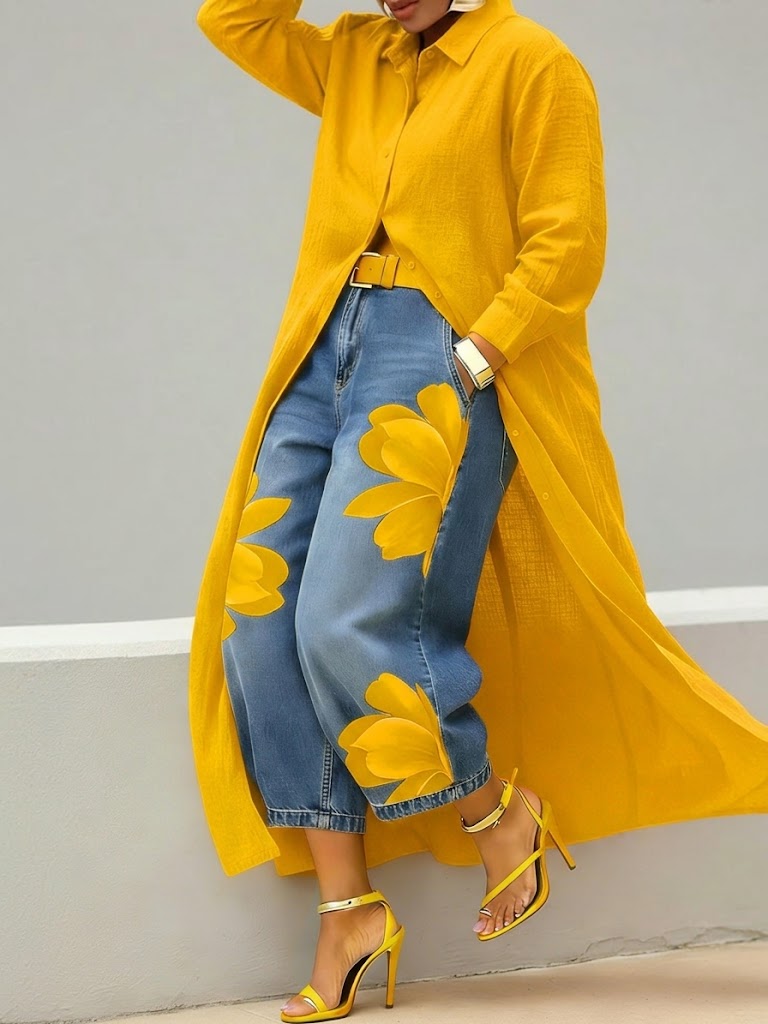 Daniella – Robe en Lin & Ensemble en Denim Floral