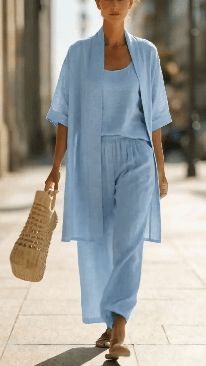 Elena | Ensemble Minimaliste en Coton et Lin en Trois Pièces