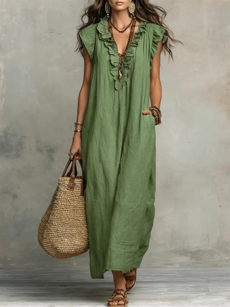 Amélia | Robe Longue Bohème En Lin Et Coton