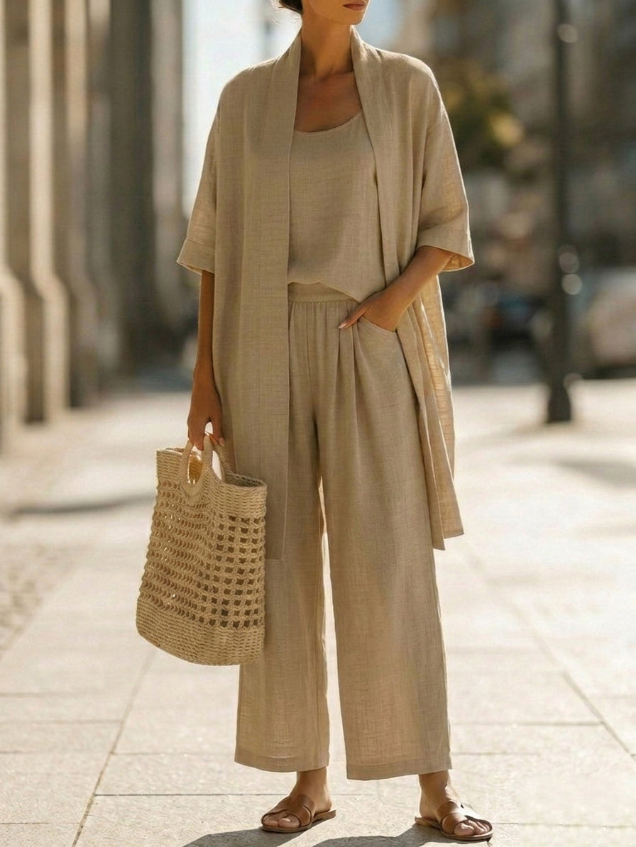 Elena | Ensemble Minimaliste en Coton et Lin en Trois Pièces