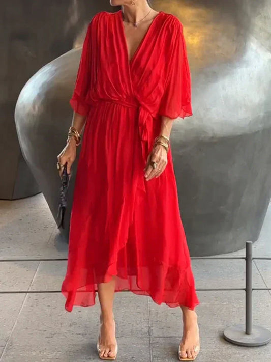 Avalon | Silk Mousseline Dress with V-Neckline