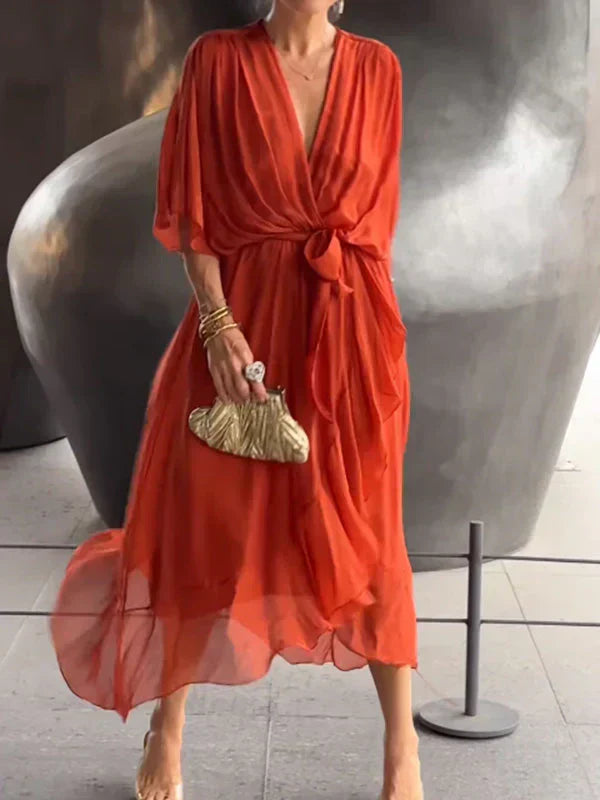 Avalon | Silk Mousseline Dress with V-Neckline